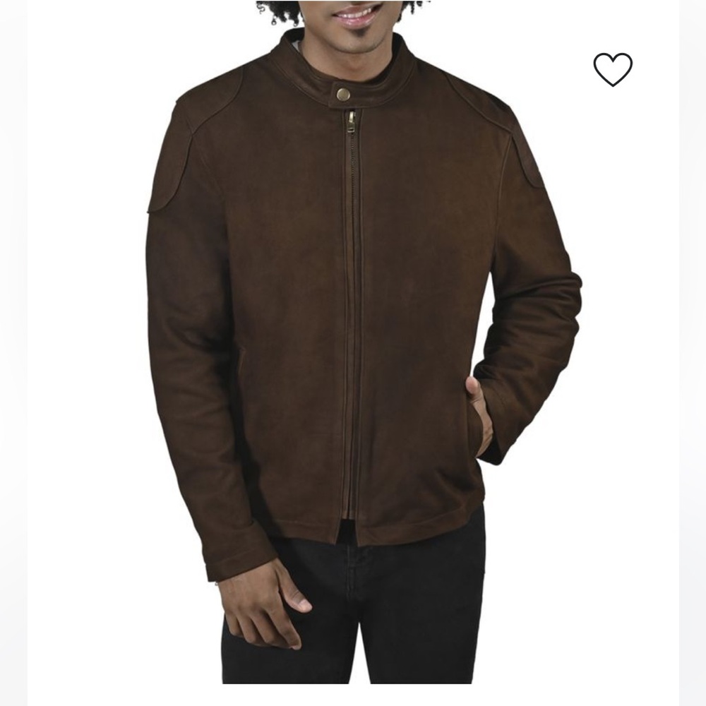 Frye Men Gannon Genuine Suede Racer Jacket  Shaket Tabaco Size US XXl $599